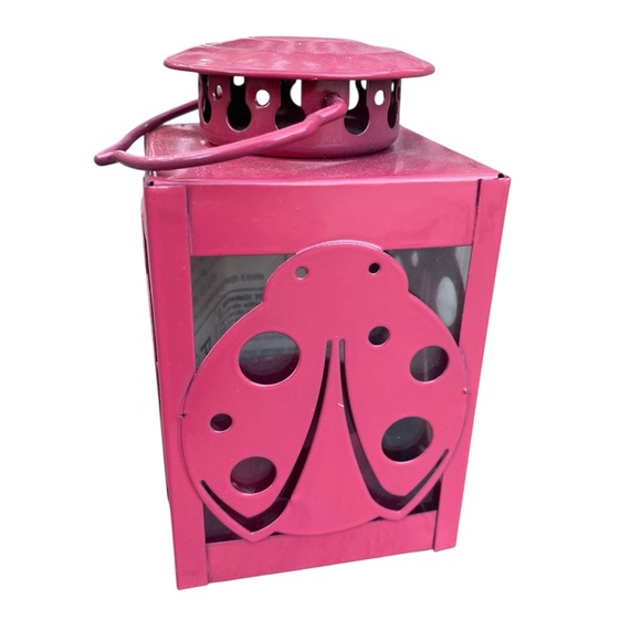 🔴Pink Metal Lantern with Ladybug Design - Picture 1 of 11